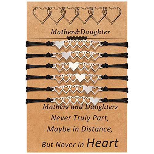 Image of Desimtion Mom and Daughter Bracelets for 2, 3, 4, 5, 6, Mother Daughter Matching Heart Bracelets - Birthday Gifts for Mom from Daughter