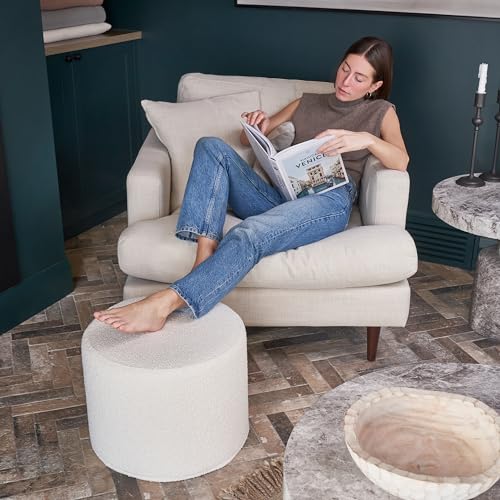 ZICOTO Beautiful Boucle Pouf Ottoman and Foot Rest - Elevate Your Living Room Decor with Lightweight Comfort and Charm - A Round Modern Foam Filled Foot Stool Perfect to Rest Your Feet - Thumbnail 7