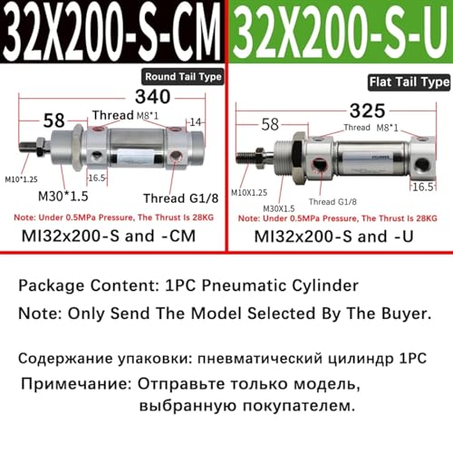 Cylindre pneumatique MI32-200-S micro vérin double effet à queue plate pour mini automate