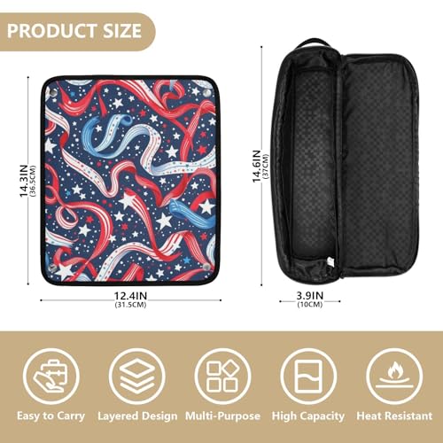 Estuche de viaje 2 en 1 para rizador con almohadilla resistente al calor y doble capa para planchas, rizadores, secador de cabello, patrón de cintas patrióticas y confeti portátil miniatura 4