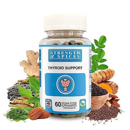 Strength & Spices Natural Thyroxine, Thyroid Support Supplement for Better Mood and Energy, Hormone Balance for Women and Men, Rich in Maca Root, Kelp, Ashwagandha and Brazil Nuts, 1000mg, 60 Capsules