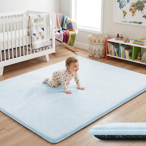 Image of 1.5 inch Thick Baby Play Mat for Floor, 59x79 Soft Foam Mats, Baby Blue