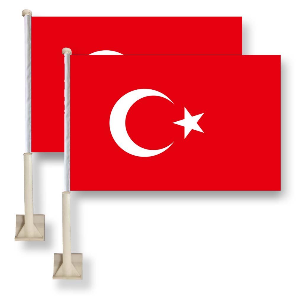 Flag King Turkey Car Window Flag 11X16Inch(28x40cm) 100% Polyester, Strong White Flagpole