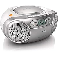Philips AZ127/12 CD-Soundmachine, CD-Player Tragbar (UKW-Radio, CD, Kassettendeck, Dynamic Bass Boost, Audioeingang) Silber
