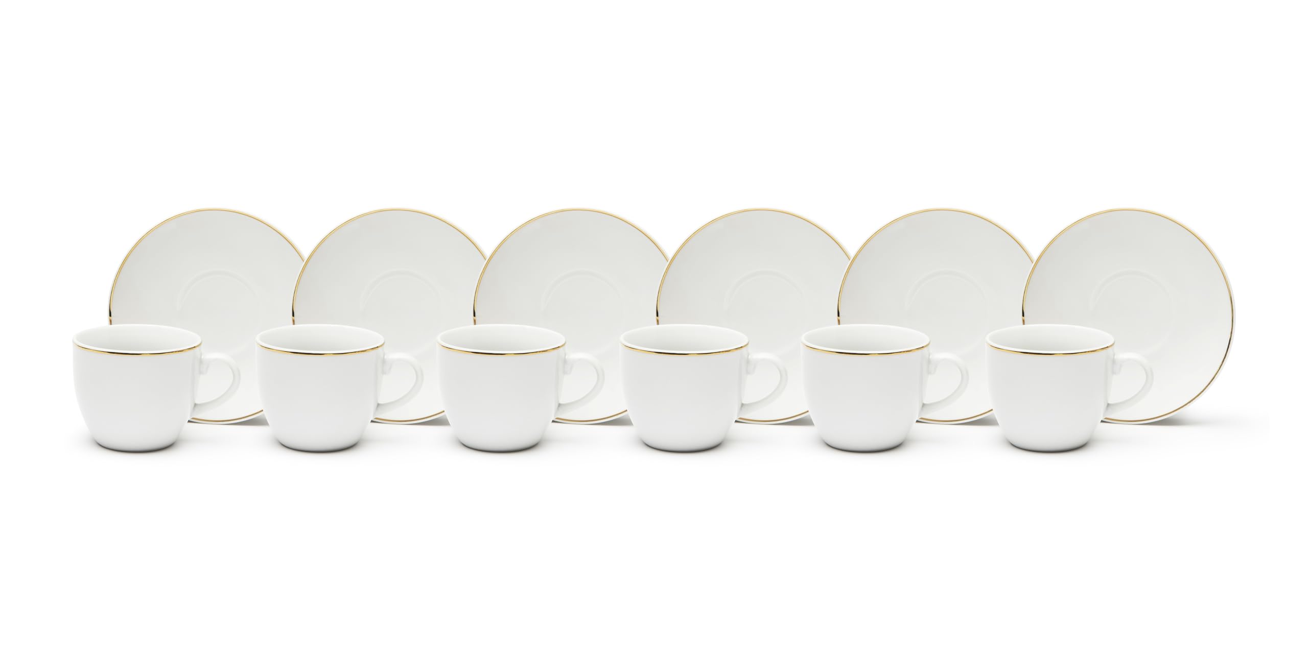 Excelsa Gold - Juego de 6 tazas con platillo de porcelana con borde dorado