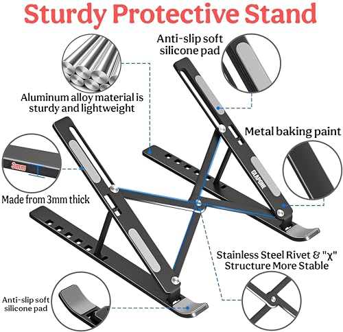 Image of CLAPONE Premium Metal Laptop Stand Foldable, Aluminum Note Book Stand Portable Any Laptop Stand Adjustable Height /OverHeating Protection Laptops /MacBooks /Table and Many More (Metallic Black, MLS002)