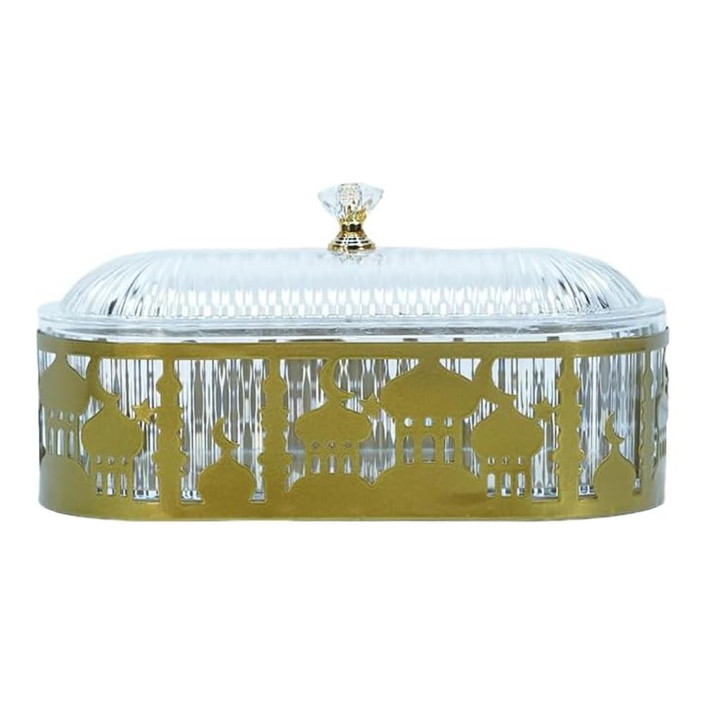 Hndhbfgrt Ramadan Eid Mubarak Dessert Tray with Lid Metal Platter for Islamic for Fasting for Festive Celebration Holiday Trays