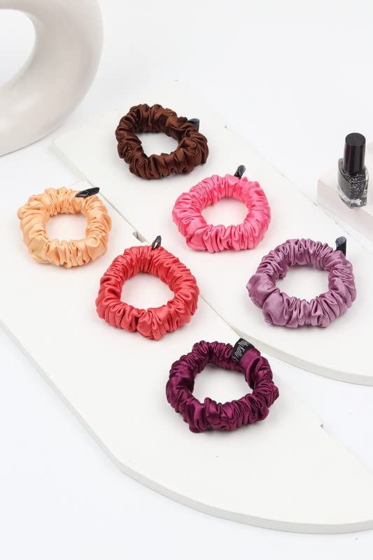Image of Premium Satin Scrunchies for Women | Hair Bands, Ponytail Holders & Rubber Bands | Skinny, Fluffy, No-Damage Hair Ties | Girls Hair Accessories | Small Size | Pack of 6