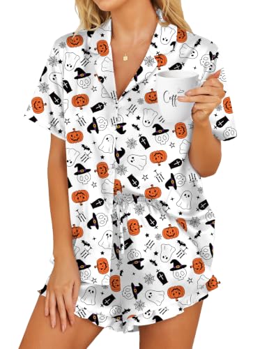 Image of HOTOUCH Womens Satin Pajamas Set Button Down 2 Piece Ruffle Shorts Set | Cute Short Sets, 2 Piece Pjs, Soft Silk Stain, Ruffle Shorts, Lightweight Sleepwear