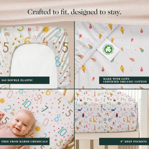 Image of 100% Organic Cotton Bassinet Sheets 3 Pack - (33 x 20 Inches) Baby Delight - GOTS Certified, Soft Breathable Percale Weave, Universal Fits Standard Oval & Rectangular Mattress - for Boys & Girls