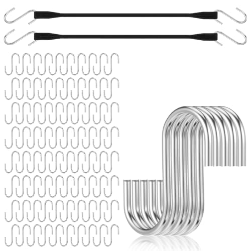 Pafeooui 100 Pcs 2.8“ Heavy Duty S Hooks for Elastic Rope – Rust-Resistant Steel Bungee Cord Hook with Metal S Hooks for Secure Hanging (Indoor & Outdoor Use)
