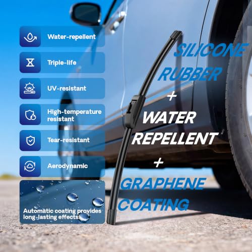 Image of 5 PLUS Premium Silicone Wiper Blades 22 inch+18 inch Front Windshield Wipers 2-PACK | Silicone 22 inch+18 inch Wiper Blades 2 Pack,All Weather Performance,Waterproof Rain,Streak-Free,Long Lasting Harsh Weather Design