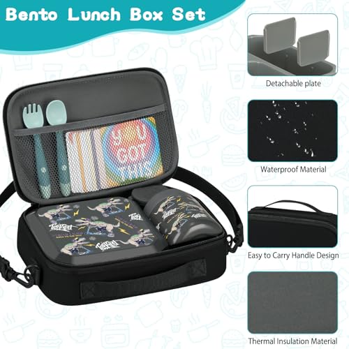 Image of wiwens Bento Lunch Box for Kids with 12oz Soup Thermo Leak-Proof Lunch Food Container with 5 Compartment Thermo Hot Food Jar and Insulated Lunch Bag for Kid Toddler Girls Boys to School
