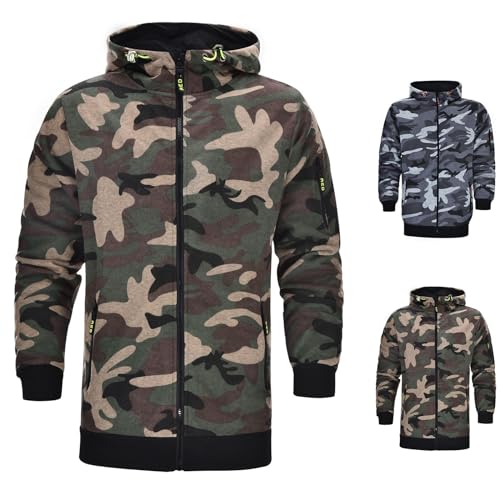 Rrongwn Camo Hoodie Herren Militär Tarnmuster Kapuzenjacke Outdoor...
