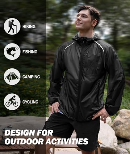 Image of SWISSWELL Mens Cycling Rain Jacket Waterproof Lightweight Windbreaker Jackets for Men Raincoat with Hood