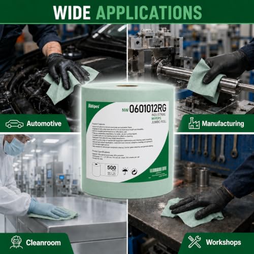 Image of AAwipes Cleanroom Wipes Roll, 10x12 inch 500 Sheets Green, Cellulose Polyester | Low-Lint, Highly Absorbent, Surface Cleaning, Lab & Industrial Applications