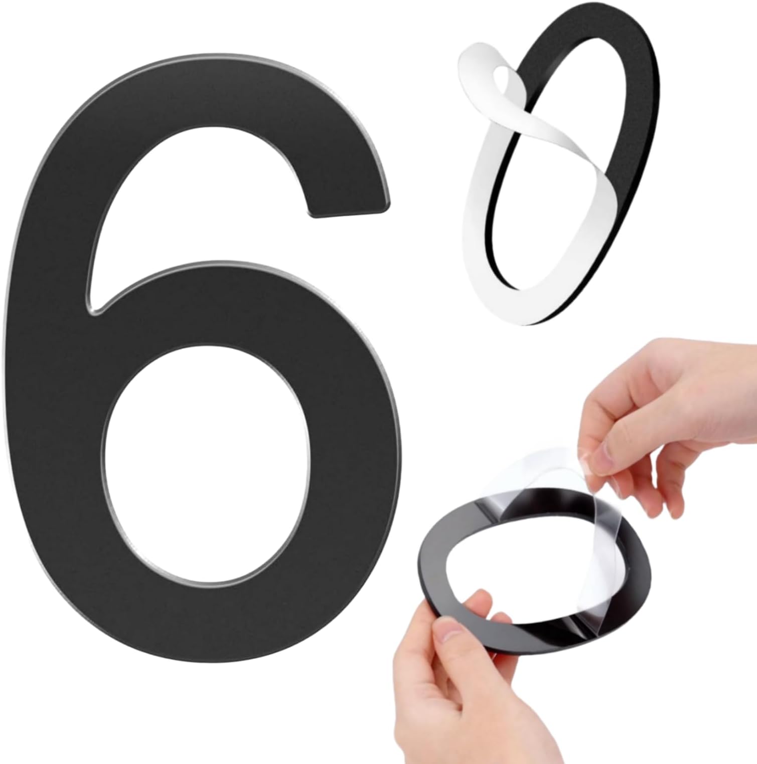 Self-Adhesive 6 Inch House Numbers - Acrylic Modern Black Mailbox Numbers for Outside Address, Home, Apartments, Office, Hotel Room (Number 6)