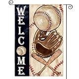 AVOIN colorlife Welcome Baseball Garden Flag 12 x 18 Inch Vertical Double Sided, Sport Bat Ball League Yard Outdoor Flag