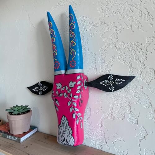 Image of DEAL-ART-CRAFT Handpainted Wooden Cow Head Wall Decor for Living Room, Puja Room, Housewarming Gift, 12 inch (Pink)