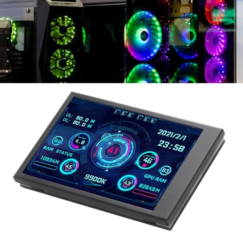 Image of ZJchao Pc Temperature Display, 3.5in Computer Temp Monitor Full View Display Computer Temp Monitor Computer Temperature Display with Stand for aida64 PC CPU RAM Hard Disk Data