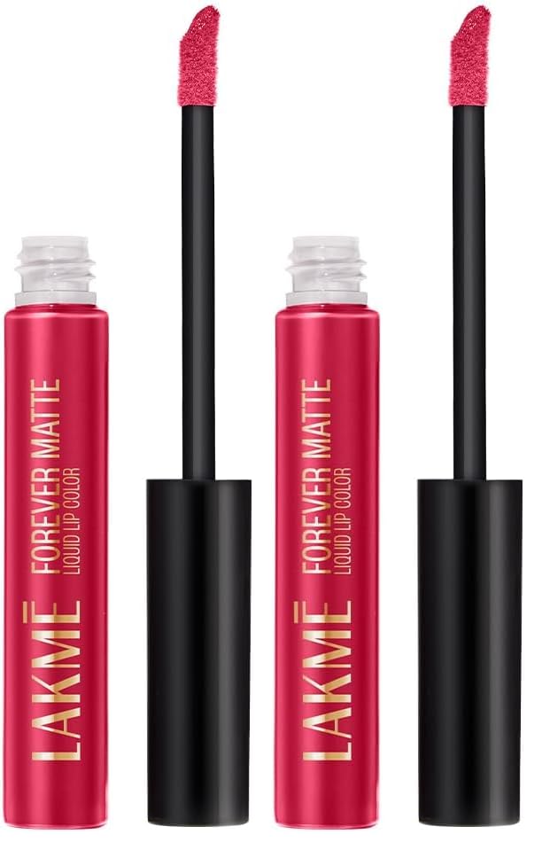 Image of Lakme Forever Matte Liquid Lip Colour, Long-Lasting Liquid Lipstick, Lightweight & Transferproof, Smudgeproof - Cherry love 5.6ml (Pack of 2)