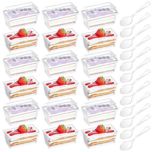100 Packs 5 oz Dessert Cups with Lids and Spoons, Clear Parfait C...