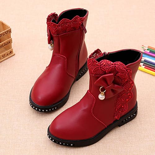 IWIHMIV Girls Dress Boots Girls Ankle Boots Girl Boots Kids Ankle Boots Warm Side Zipper Boots Short Booties Winter Snow Boots3