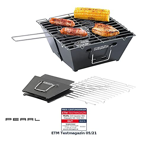 PEARL Faltgrill: Flach zusammenklappbarer Kohle-Grill, Grillfläche ca. 24,5 x 24 cm (Grill klappbar, Campinggrill Kohle klappbar, BBQ)