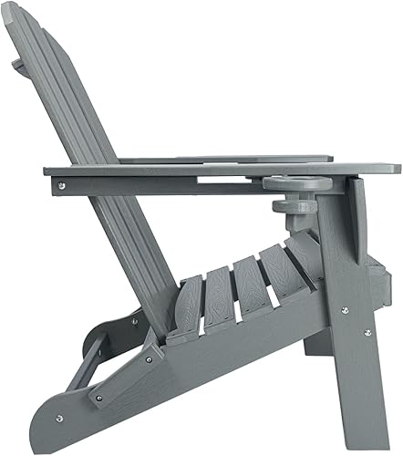 Miniatura 8 de Sillas Adirondack de plástico, silla Adirondack plegable de HDPE con 2 soportes para tazas, sillas de patio de plástico texturizado de madera, silla