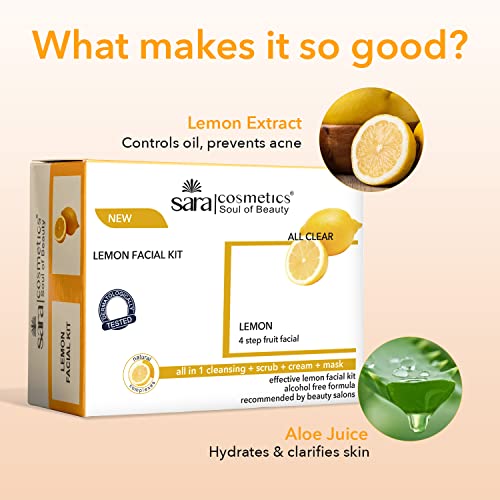 Image of Sara Lemon 4-Step Fruit Facial Kit For Brightening And Nourishing Skin | All in 1 ( Cleansing + Scrub + Cream + Mask ) | Suitable For All Skin Type ,(4 x 50 ) gm