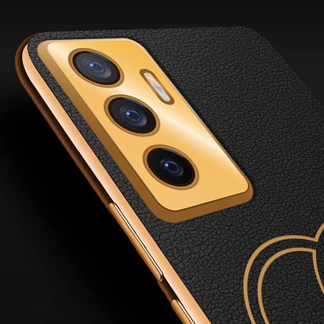 Image of Vaku Luxos Skylar Back Cover Case for Vivo V23e 5G with Leather Pattern Design Gold Electroplated Soft TPU Cover| Shockproof Protective Case - Black
