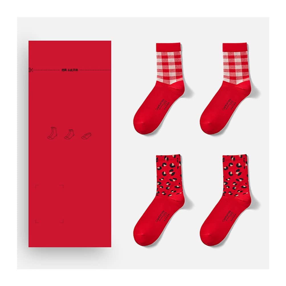 HUAHUA Chaussettes 4 Paires de Chaussettes de Tubes Rouges mâles et Femelles, utilisées for Le Nouvel an Chinois et Le Mariage Chinois du Mariage et des Chaussettes Rouges festives
