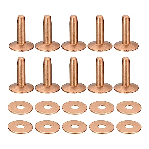 QUARKZMAN 10 Ensemble Cuivre Rivets et Bavures, 12x4x14mm Solide Cuir Cuivre Rivet Fixation pour Cuir DIY Artisanat Fournitures, Cuivre Ton