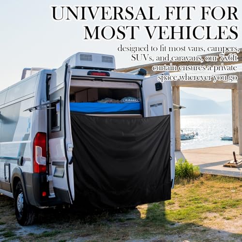 Image of Fanfanwin 7x6 ft Black Large Van Curtains Camper Car Rear Door Shower Curtains with Magnetic Hooks Adjustable Outdoor Shower Double Layer Changing Car Cover Truck Travelling