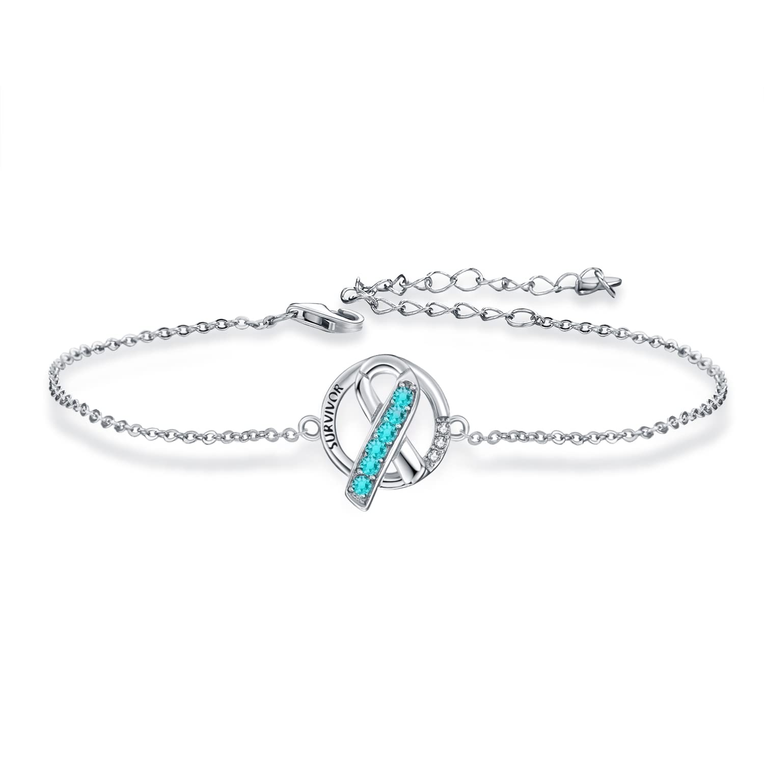 AOBOCO Breast Cancer Awareness Pink/Blue Ribbon Bracelet 925 Sterling Silver Cancer Awareness Jewelry Gifts for Women