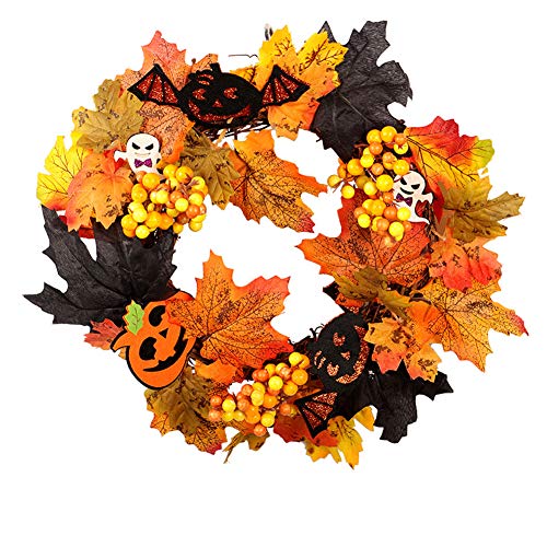 mi ji 1 UNIDS Guirnalda de Halloween Corona de Hoja de Arce Corona de Otoño Corona de Calabaza con Luz para Puerta Principal Decoración de Pascua Decoración de Pascua (Estilo)