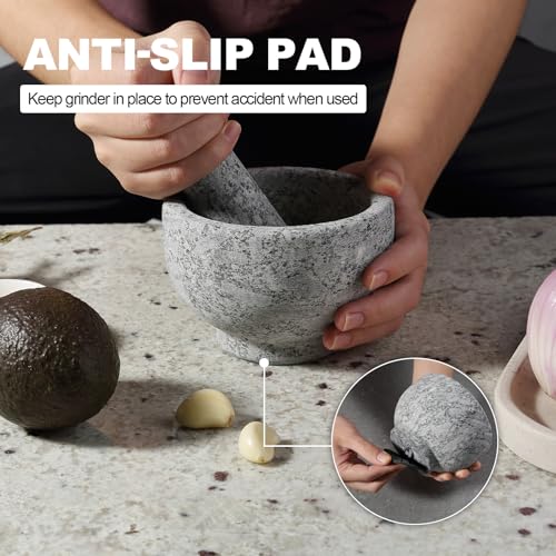 Image of Koville 5 Inch 1.5 Cup-Capacity Mortar and Pestle Set - Heavy Natural Granite Spice Grinder Bowl, Unpolished Heavy Granite for Organic Appearance, Solid Stone Grinder Marble Spice Herb Grinder