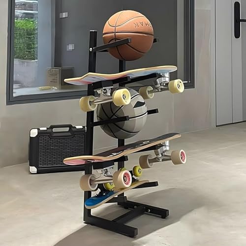 Skateboard Rack, 5-Tiers Metal Snowboard Storage Rack, Home Gym Organize Holder, Standing Metal Snowboard Storage Rack, Floor Display Stand for Garage/Shop,85x25x25cm