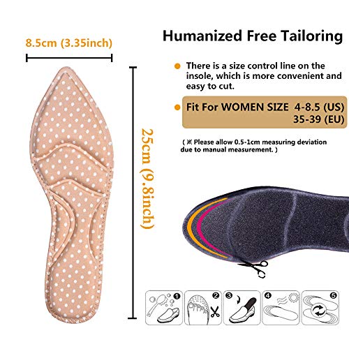 Image of Shoe Inserts, Shoe Insoles Women, High Heel Insoles, (2 Pairs Beige) Shoe Cushion Inserts Breathable, 5D Sponge Barefoot Comfort Insoles, for Massaging, Arch Pain and Foot Pain Relieve