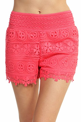 ToBeInStyle Women's Floral Lace Shorts - Coral - Small