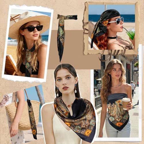 Image of 90x90cm Bandana For Women, Hair Scarf,Head Scarf For Women, Silk Scarf For Women, Satin Scarf, Bandana Scarf, Stylish Fashion Accessory for Office Wear, Travel Styling, Ethnic Occasions