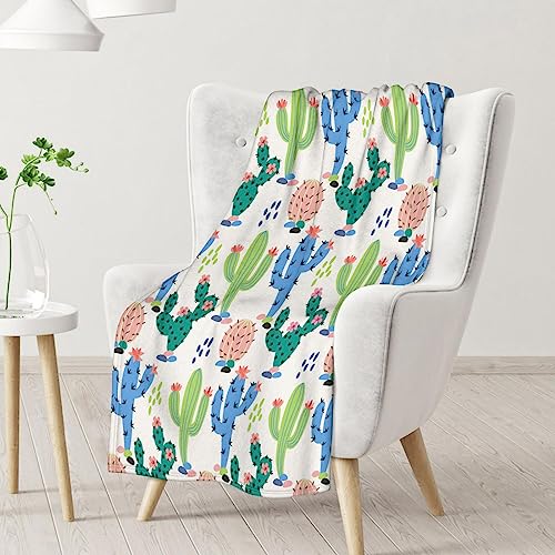 Cactus Throw Blanket - Soft, Fuzzy & Warm - 50x60 Inches Flannel Blankets for Living Room, Sofa - White Aesthetic Throws Gift for Teen