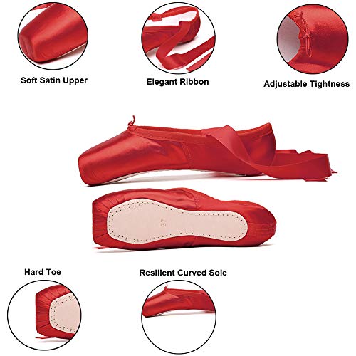 MSMAX Girls Satin Ballet Pointe Shoes Professional Dance Flats4