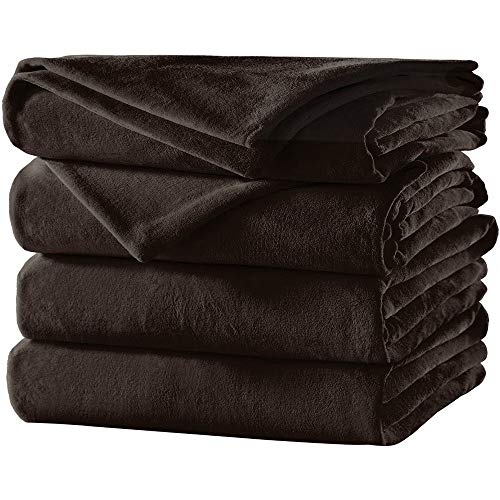 Sunbeam Velvet Plush Electric Heated Throw with 3 Heat Settings and Auto-Off, Machine Washable, Walnut Brown (Walnut Brown)