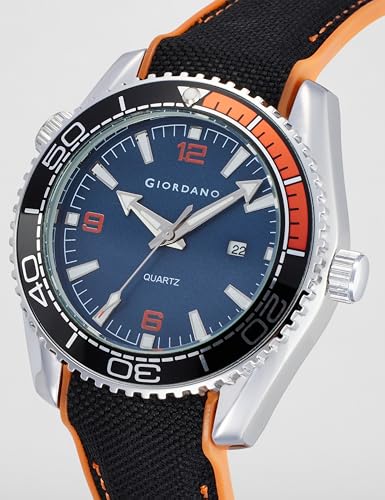 Image of GIORDANO Analog Quartz Watch for Men - Round Dial with Rotating Bezel, Luminous Hour Markers, Silicone & Stainless Steel Strap, Date Display