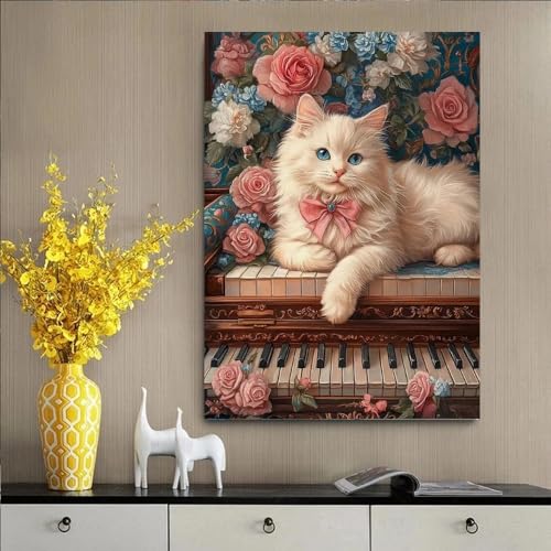 Kit diamant painting pivoine chat piano 40x50cm complet pour décoration murale - 2