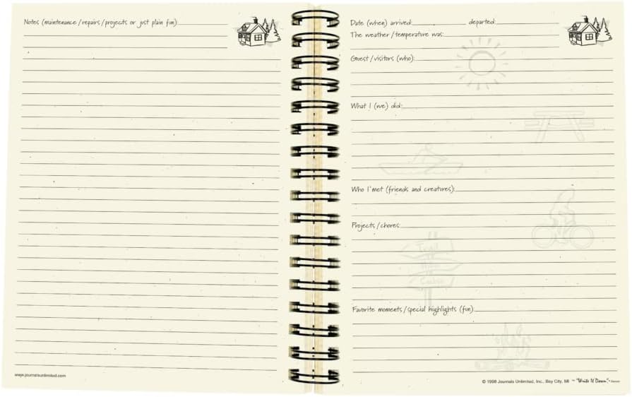 Write it Down Series by Journals Unlimited, Guided Journal, Up North, A Cabin Journal, Full-Size 7.5"x 9", Kraft Hard Cover, Made in USA