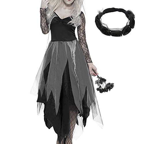 Hotbesteu Traje de Halloween Mujer Disfraz De Novia Cadaver Vampiro Fantasma Zombie Cosplay Vestidos Fiesta Para Mujer Cosplay Novia Zombie Fantasma Halloween Carnaval (M)
