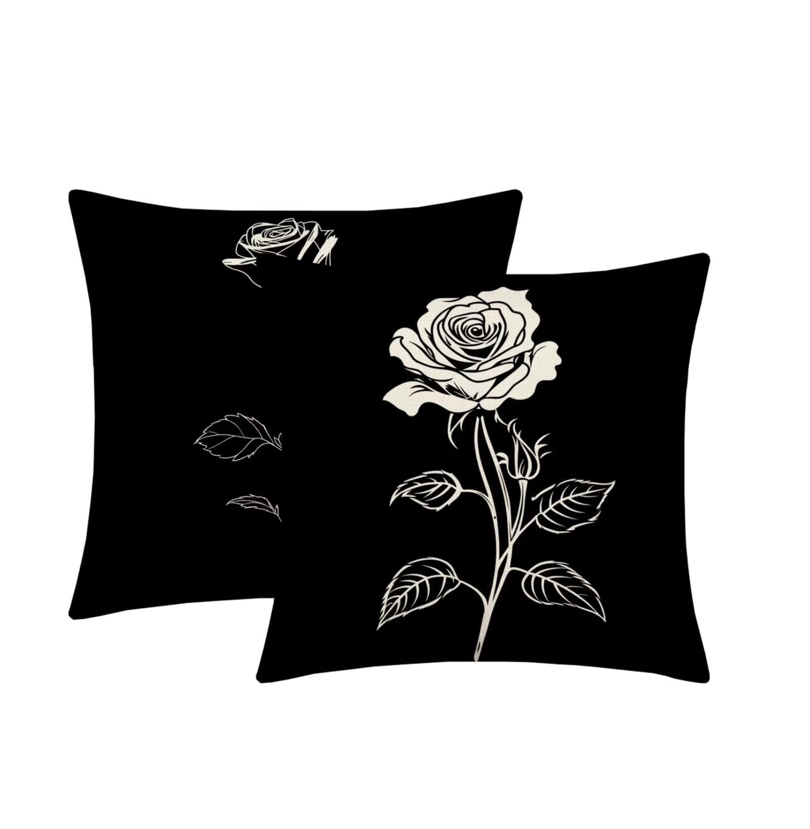 Kissenbezug 65x65cm Outdoor Kissen 2er Set Schwarz Blume Samt Dekokissen