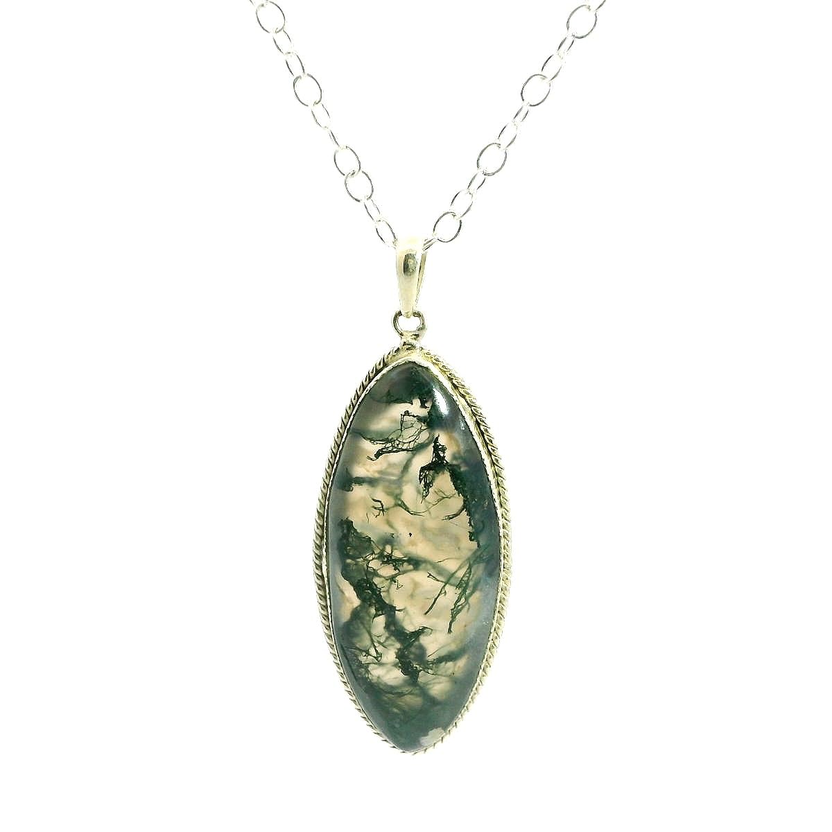 gehna Moss Agte Marquise Shape Gemstone Studded 925 Sterling Silver Pendant For Girls & Women SP03-1117-picture-2